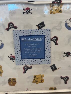 Bed Jammies Pirate Print Full Sheet Set - White with Red, Black, Yellow Accents